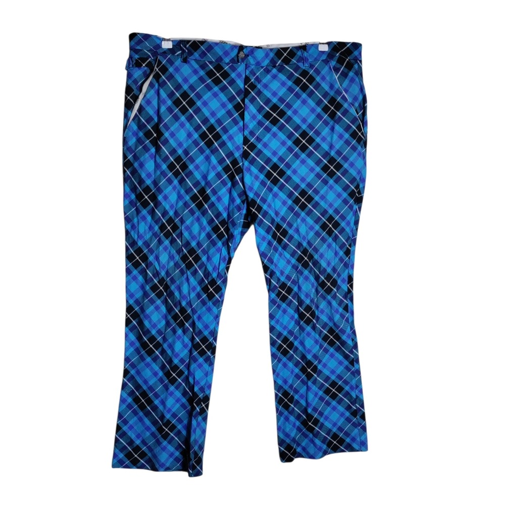 Royal & Awesome Mens Blue Plaid Golf Pants Tartan Check DEW0148 44/34